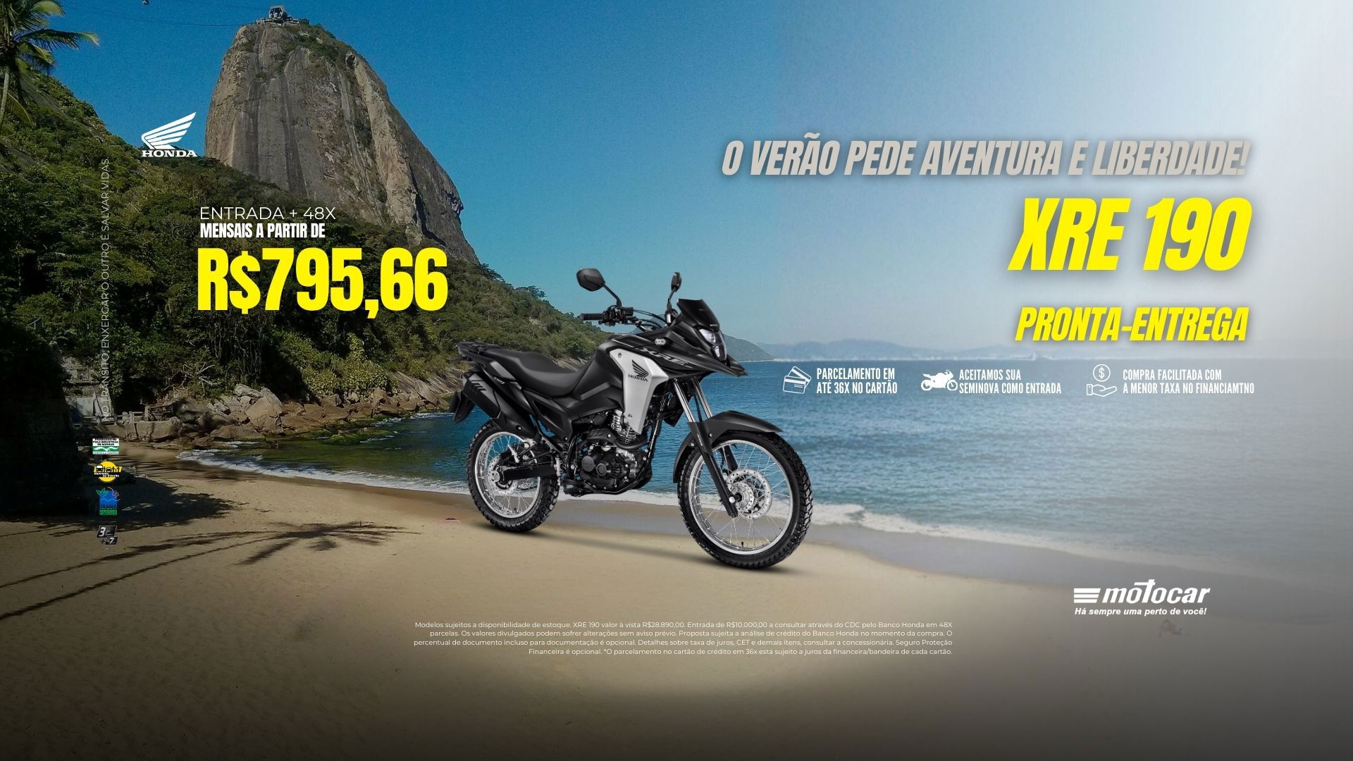Banner motocar honda xre 190 campanha de verão motos a pronta entrega