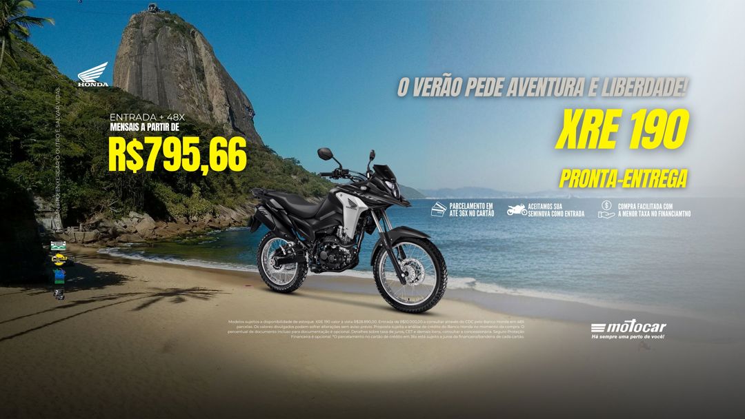 Banner motocar honda xre 190 campanha de verão motos a pronta entrega