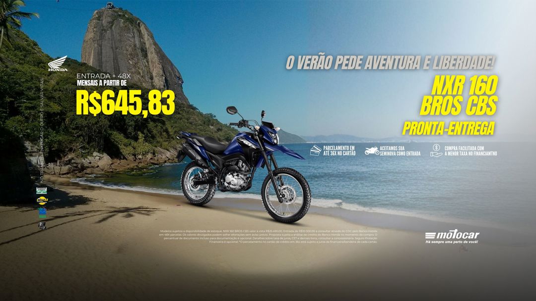 Banner motocar honda nxr 160 bros cbs campanha de verão motos a pronta entrega