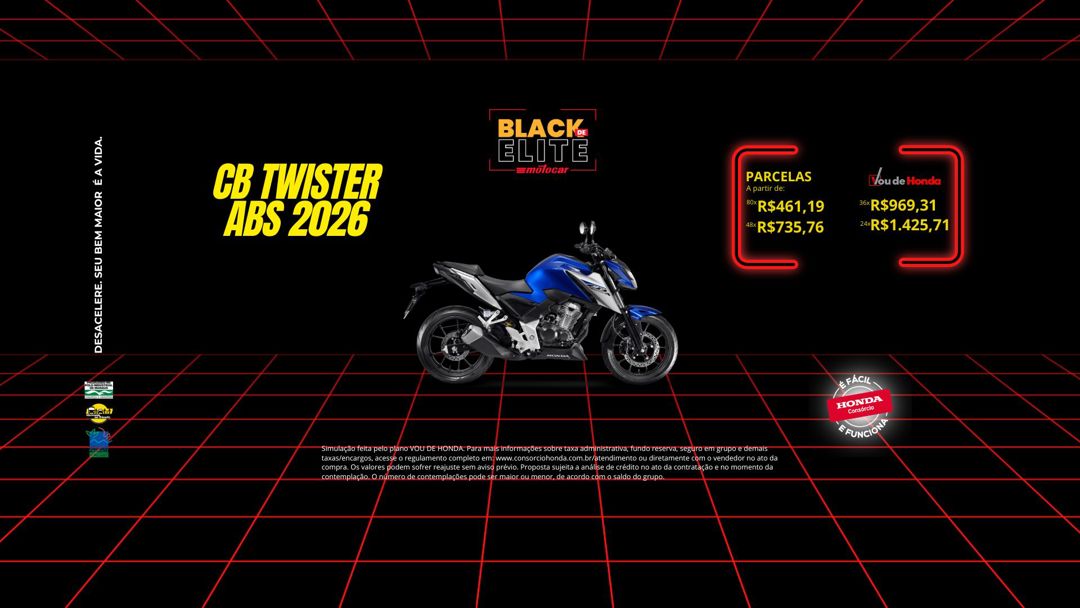 Banner motocar honda cb300f twister abs campanha consorcio black de elite com fundo preto