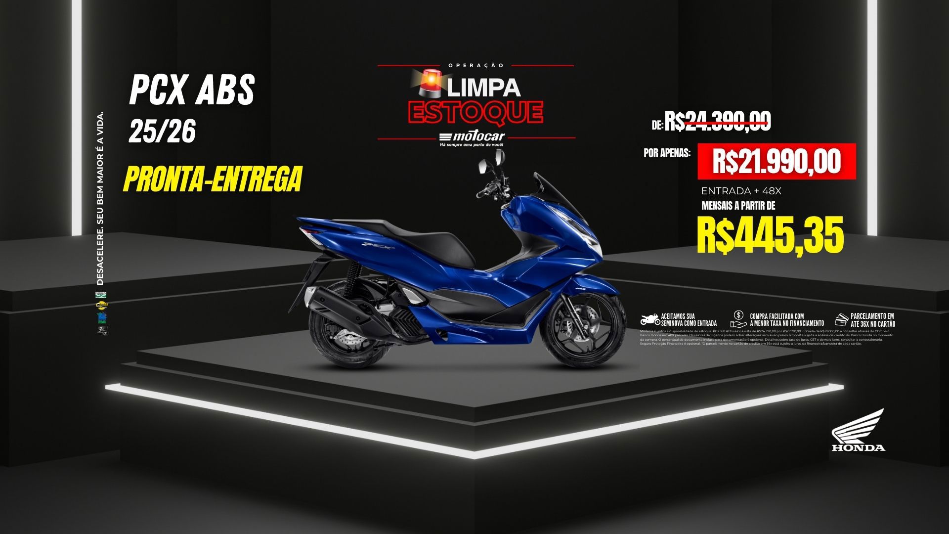 Banner motocar honda pcx abs promoção limpa estoque