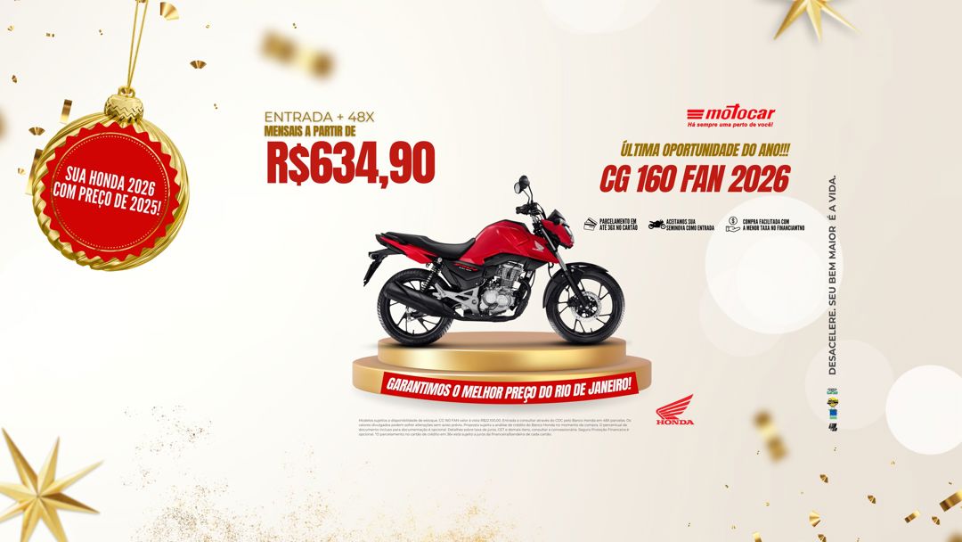 Banner motocar honda cg 160 fan vermelha campanha última oportunidade do ano