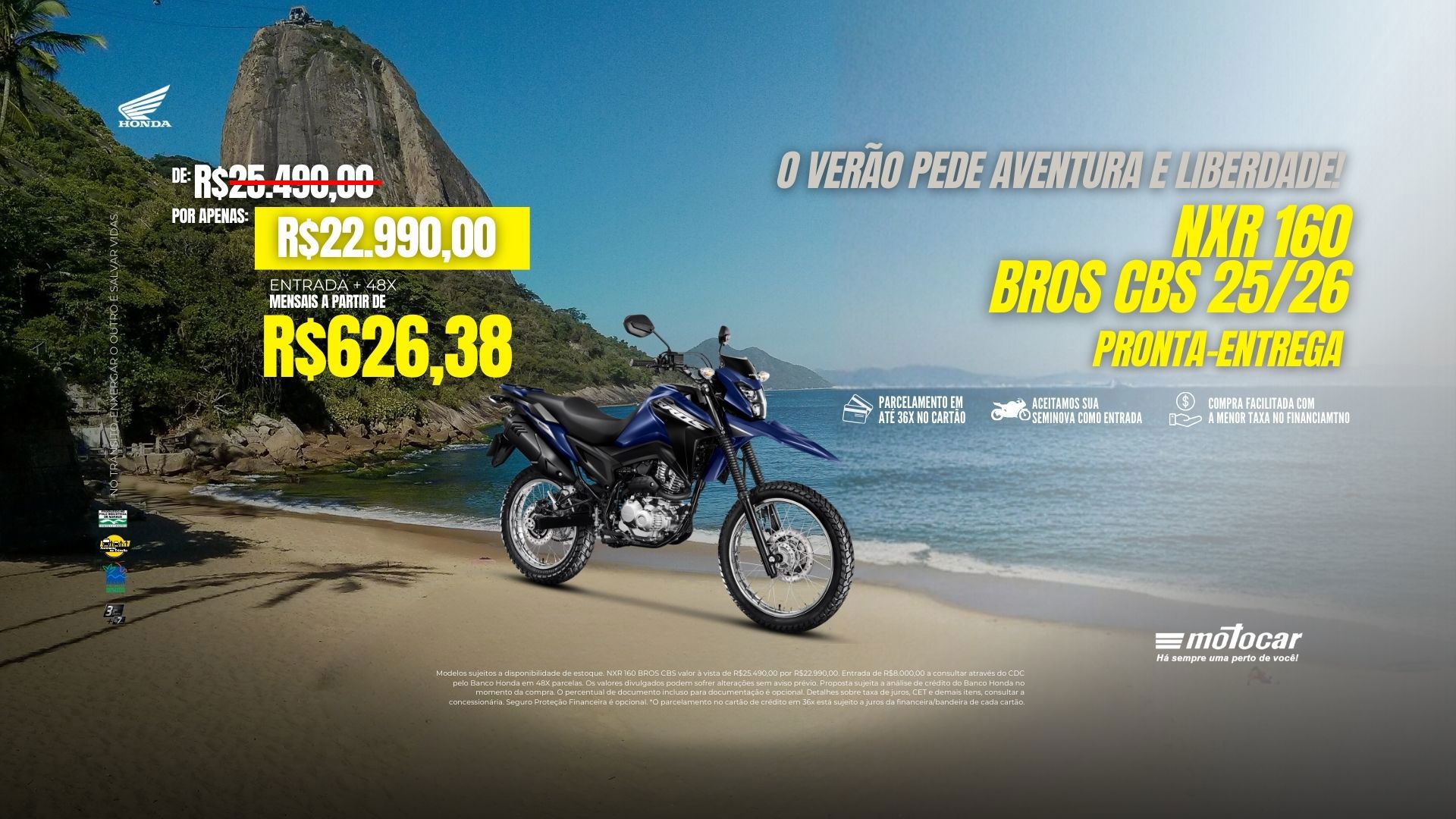 Banner motocar honda nxr 160 bros cbs campanha de verão motos a pronta entrega