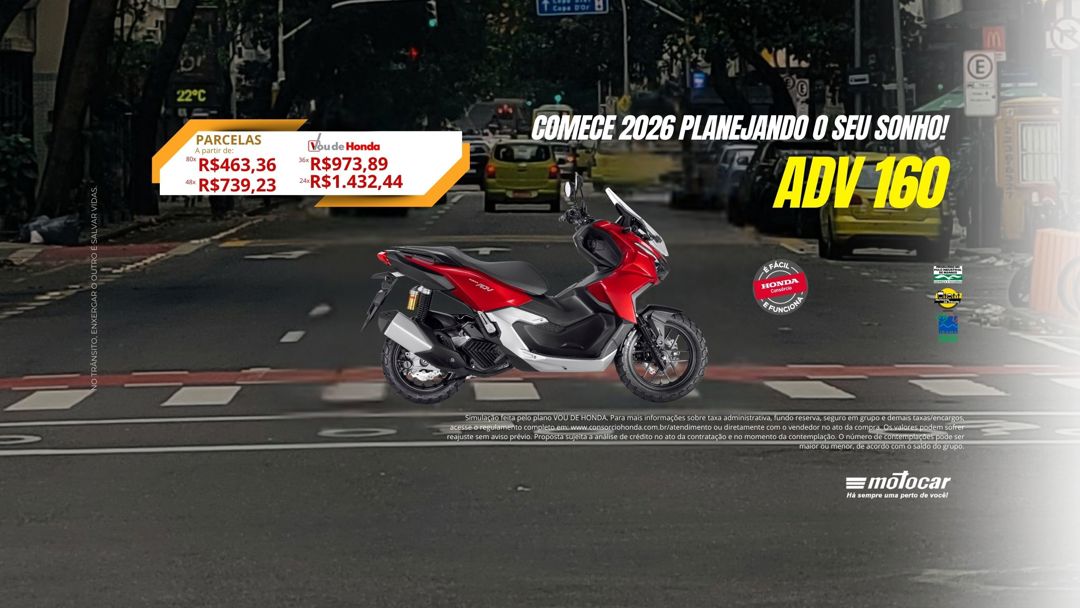 Banner motocar honda honda adv 160 campanha cnh comece o ano de honda 0km