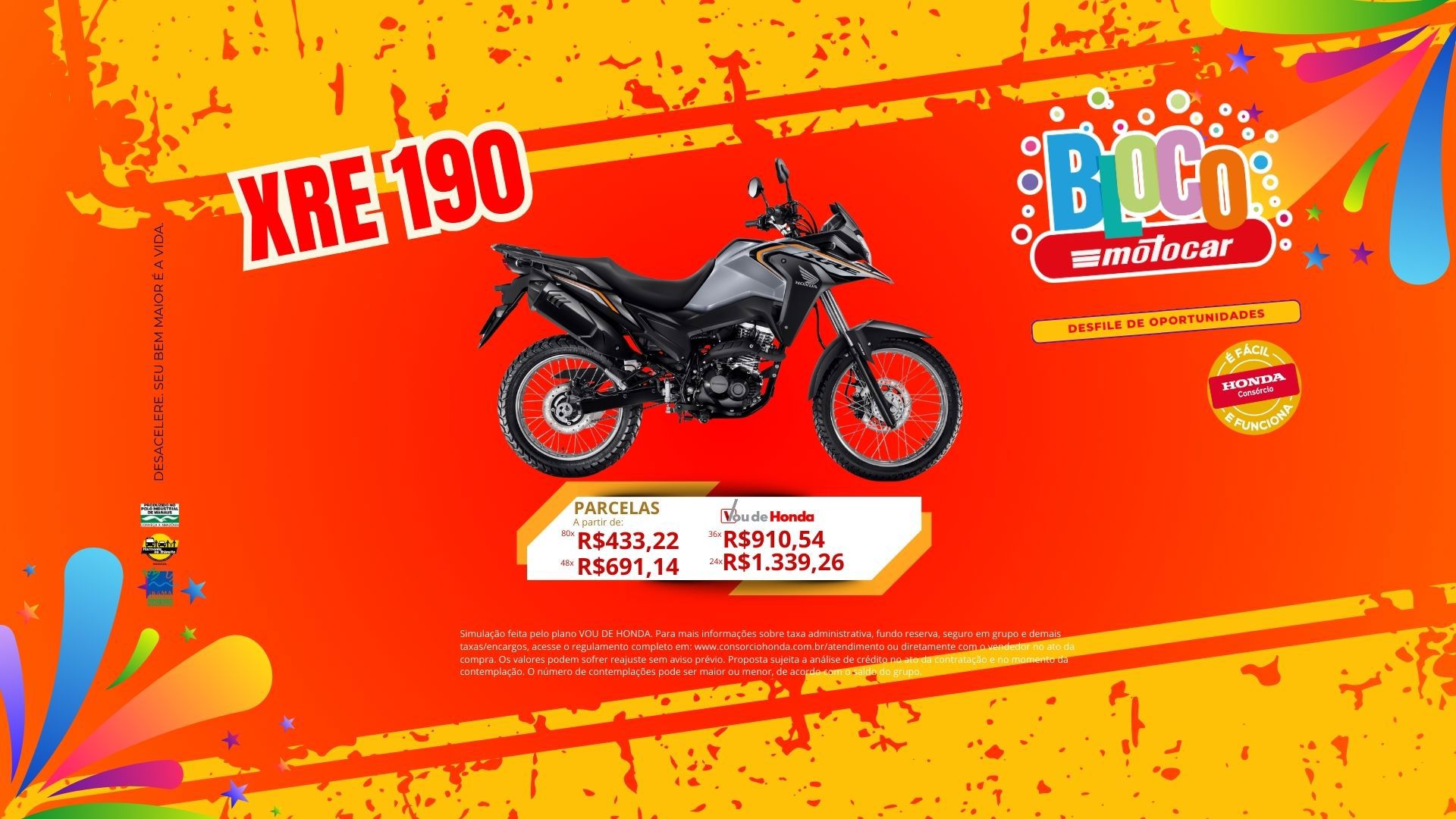 Banner motocar honda xre 190 campanha de consórcio carnaval