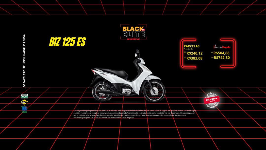Banner motocar honda biz 125 es campanha consorcio black de elite com fundo preto e vermelho