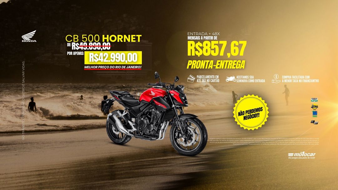Banner motocar honda cb 500 hornet lançamento com o melhor preço do rio de janeiro