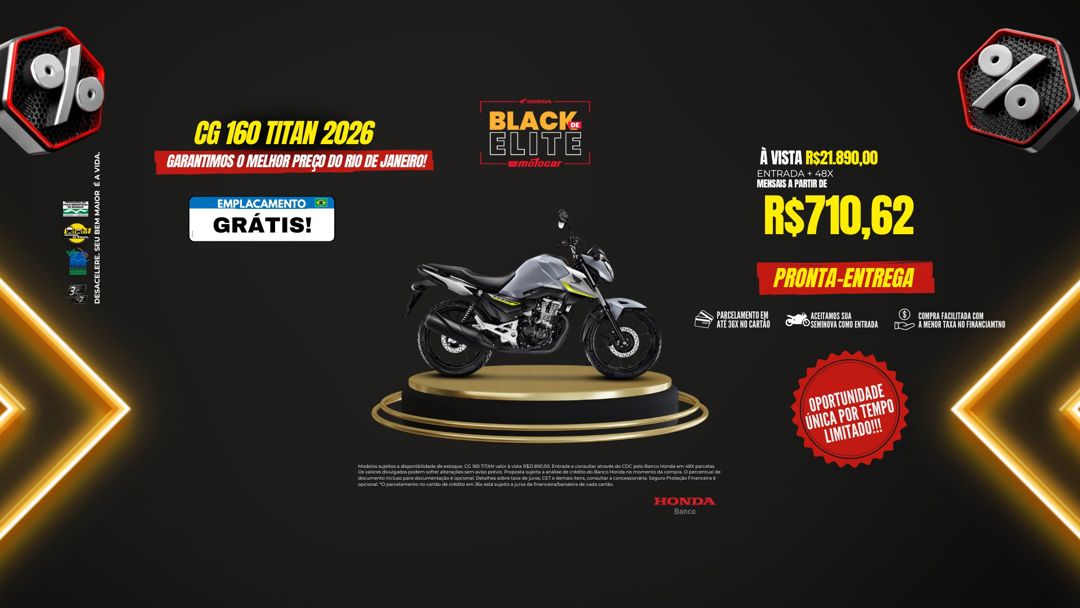 Banner motocar honda cg 160 titan campanha black de elite com fundo preto e vermelho